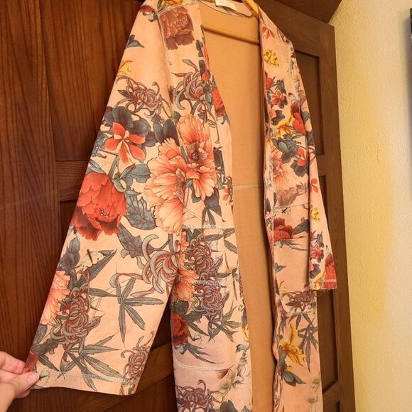 Anthropologie Solitaire Faux Suede Floral Long Cardigan - Picture 4 of 10